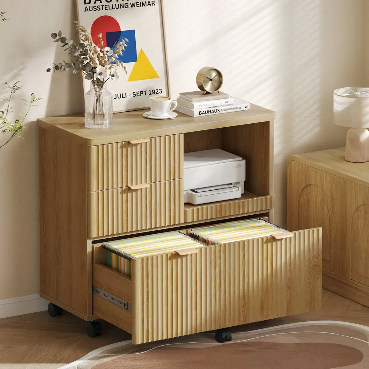 Bestier 3-Drawer Oak Wood Filing Cabinet, Office Commercial Furniture with A4 Size Fits for Letter/Legal Documents Bestier