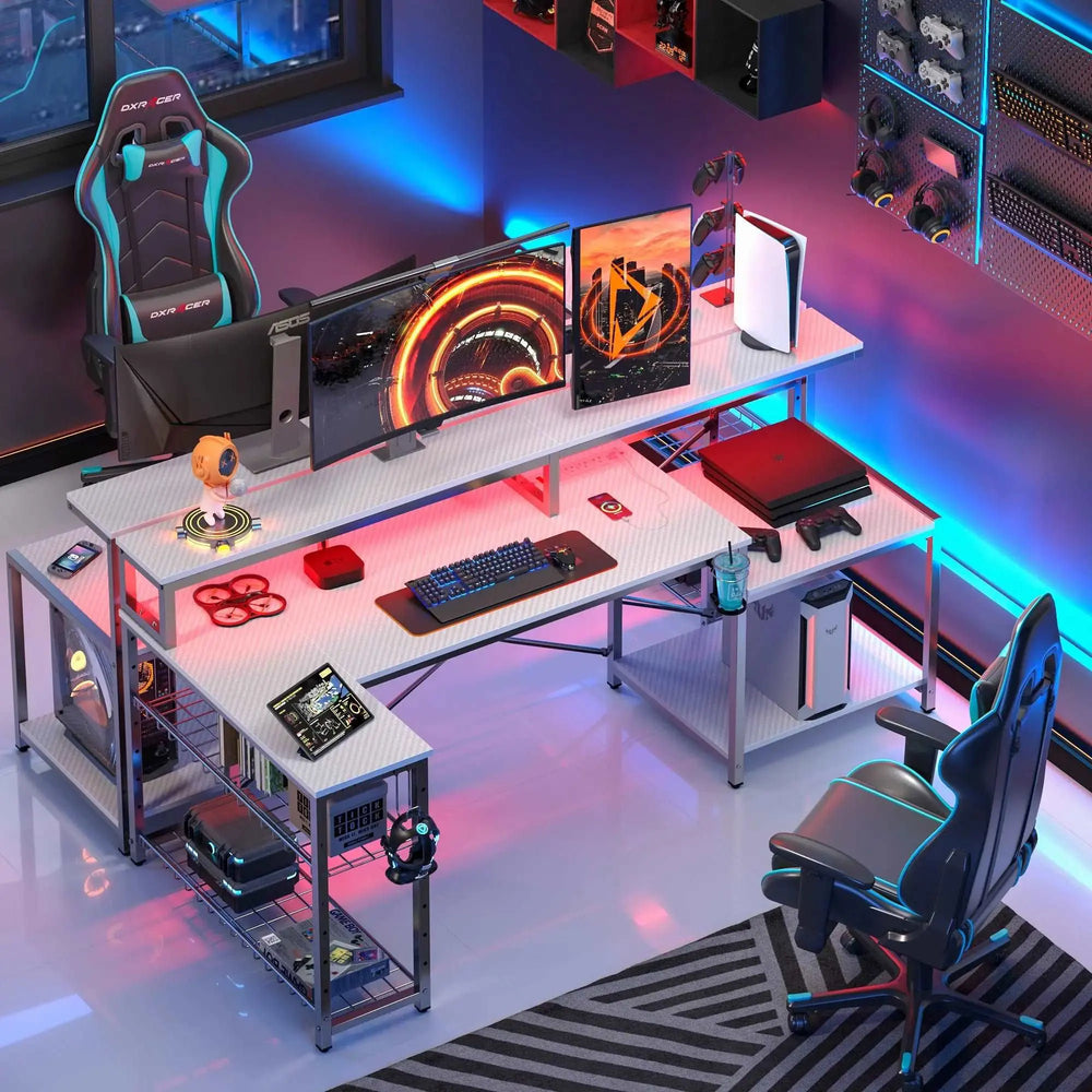 Upgrade Gaming Experience with Bestier L Shaped Desk with LED Lights