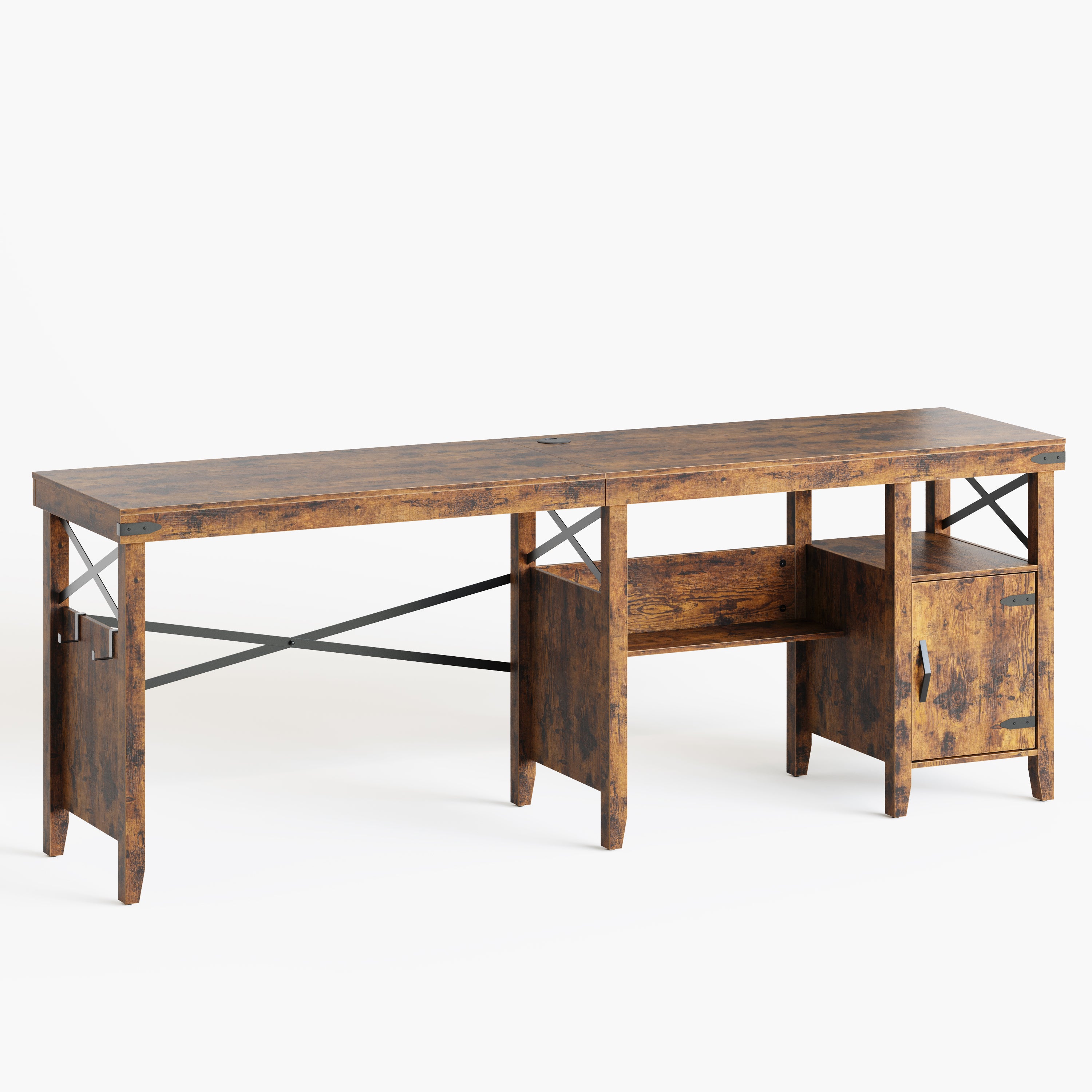 Bestier 60" Wide Farmhouse L-Shaped Computer Desk with Storage Cabinet and Bookshelf