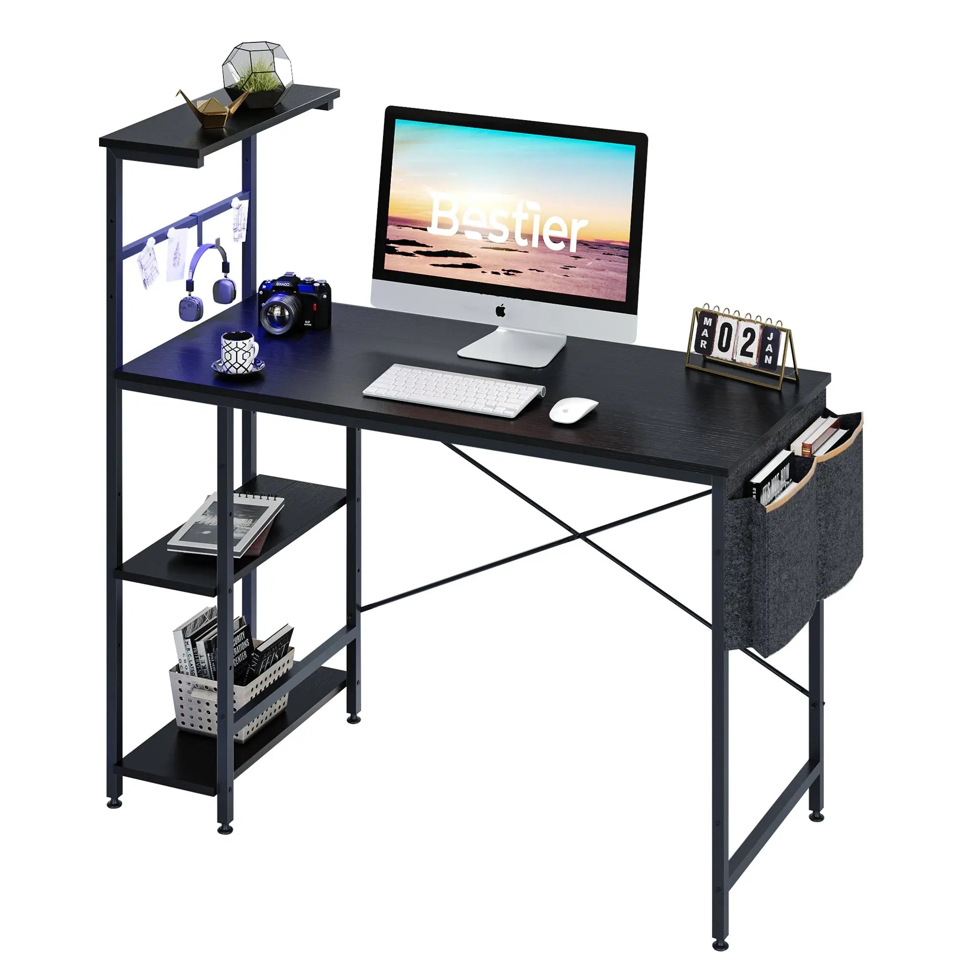 44-inch RGB Gaming Desk LED Lights, Storage Shelves & Adjustable Height Bestier