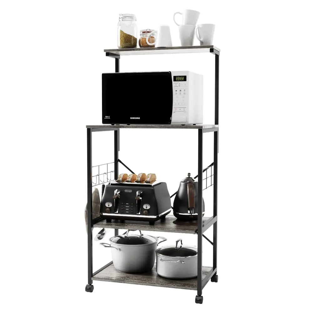 the wash gray bakers rack on wheels in the white background