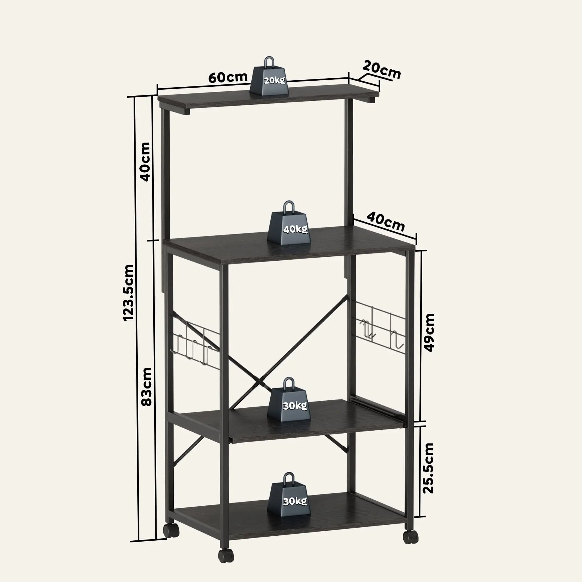 the size of this bakers rack on wheels