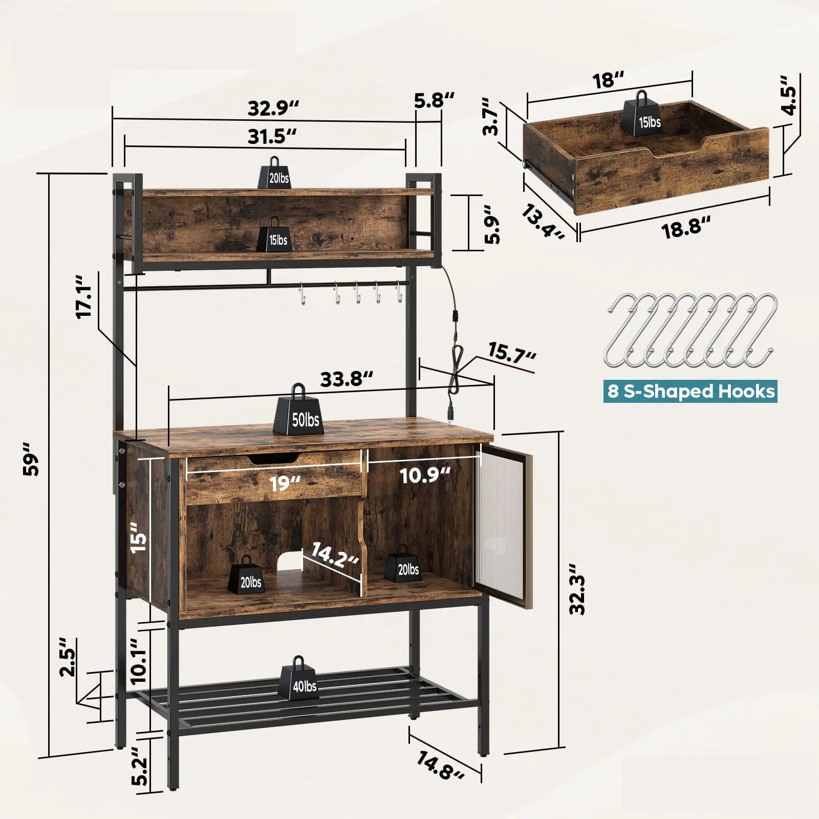 bakers rack with led lights Bestier