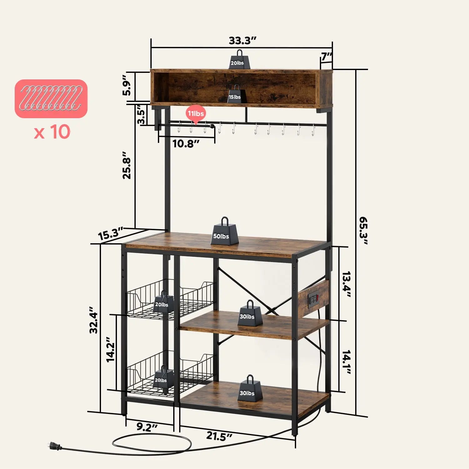 bakers rack with power outlet Bestier