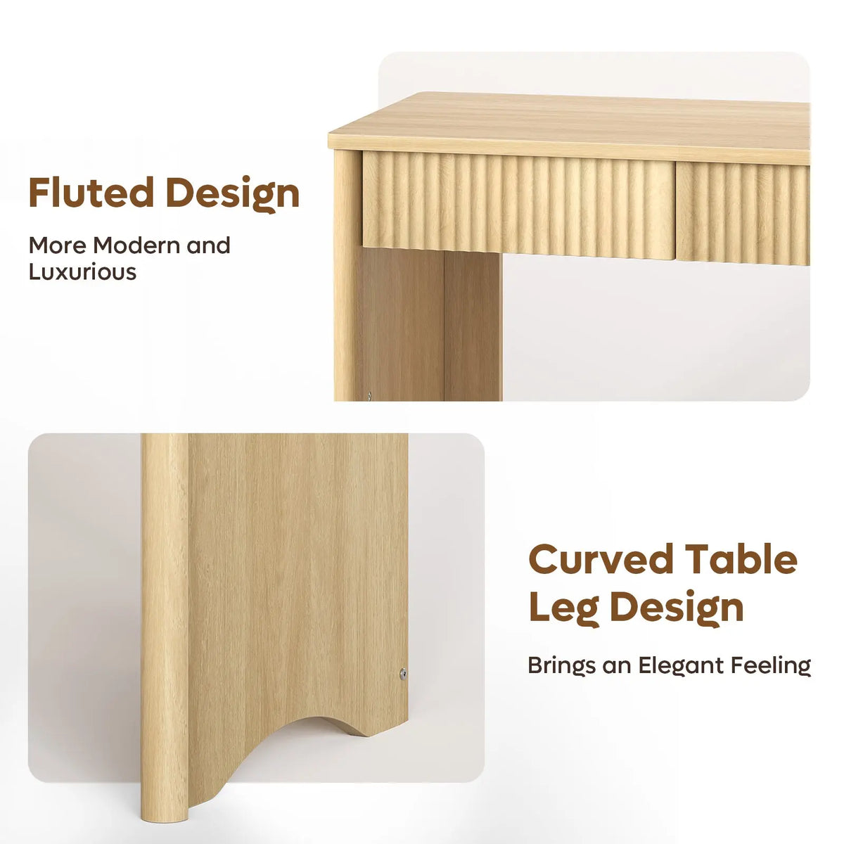 Bestier 40 In Fluted Wood Office Desk - Commercial Furniture with 2 Silent Drawers, Light Wood Finish Bestier