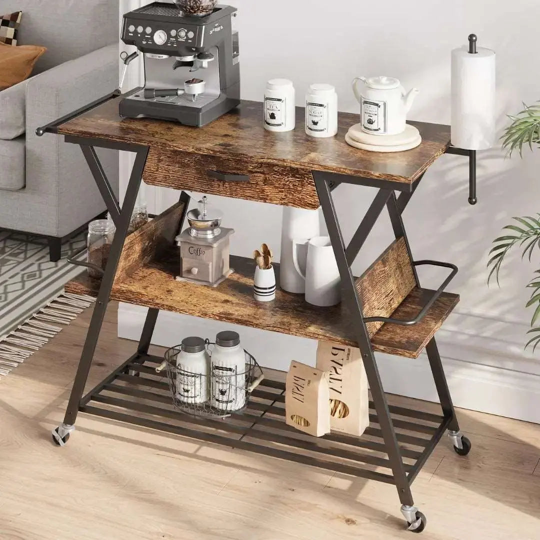 Kitchen Island Carts of rustic brown with Drawer
