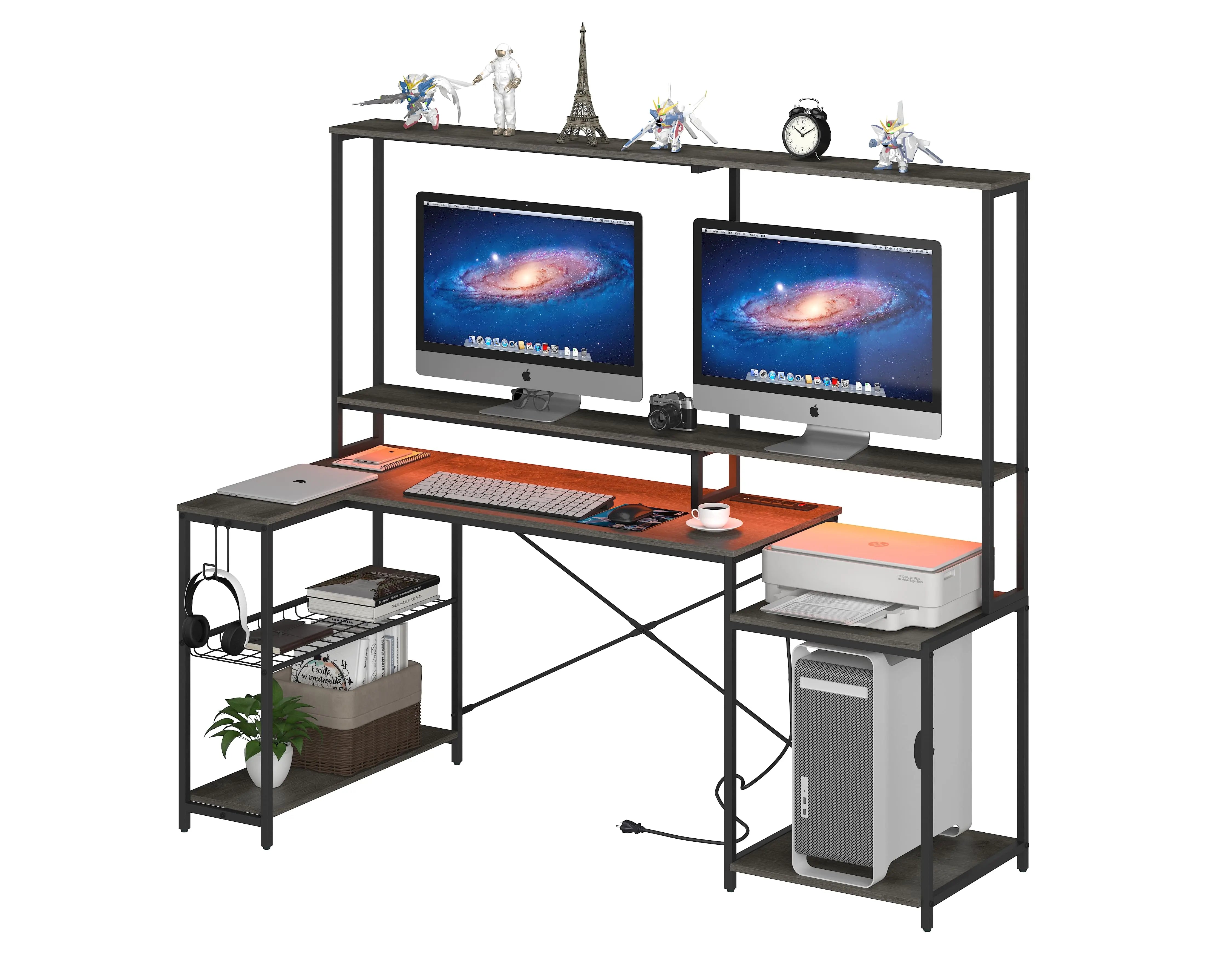 the l-shaped computer desk in the white background