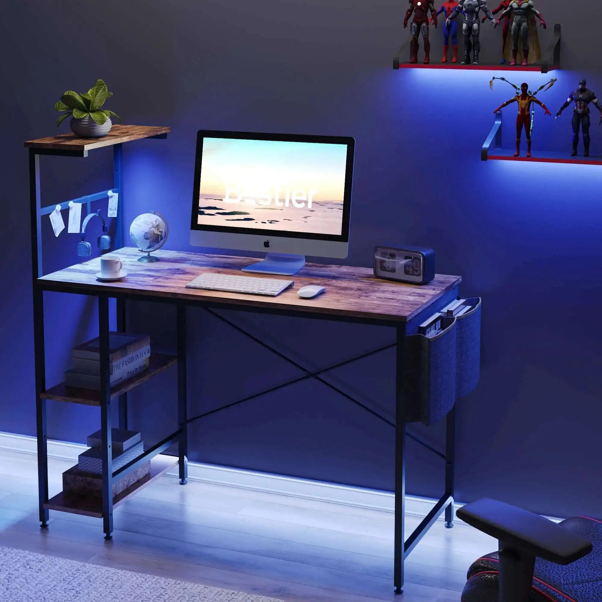 Computer Desk of Rustic Brown with Shelves & Storage