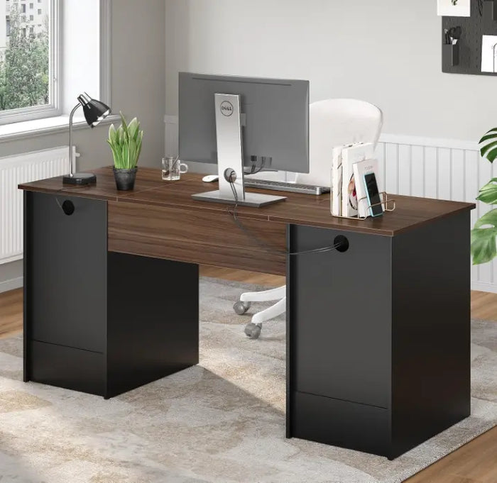 59 Inch Computer Desk | Storage & Keyboard Tray