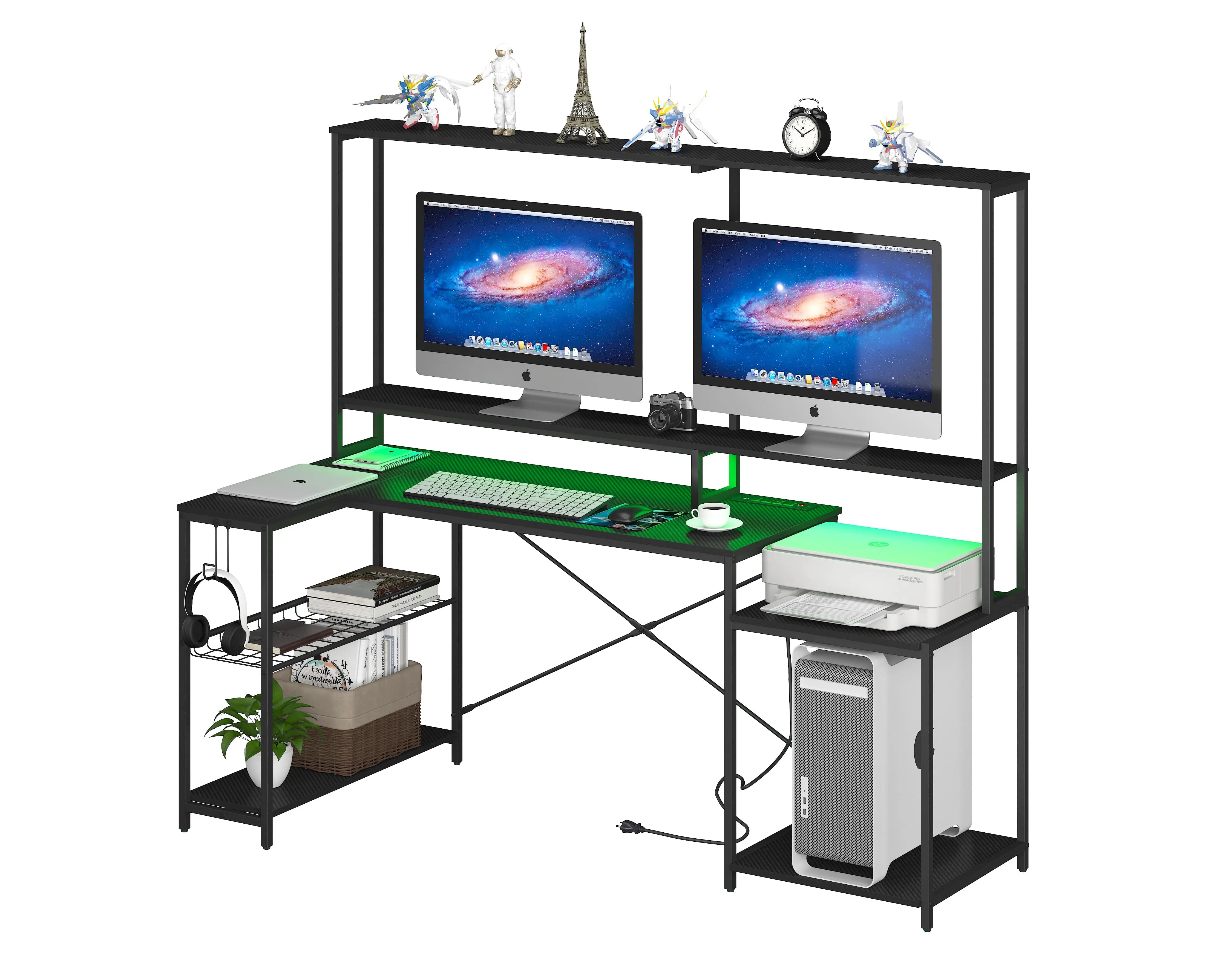 the black l-shaped computer desk in the white background