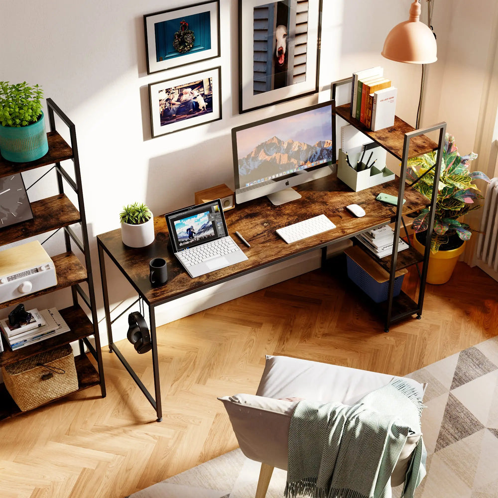 Computer Office Desk | Storage Shelves | Steel Frame