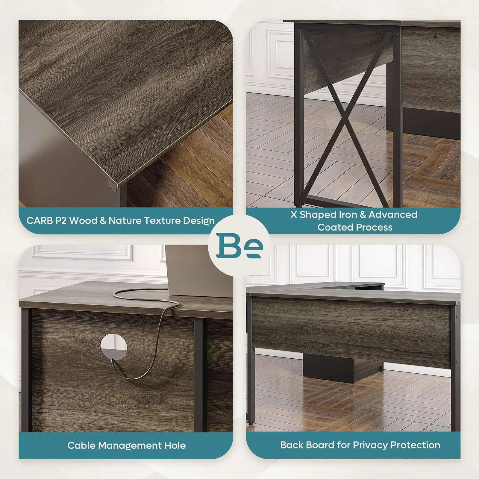 Bestier 56-inch L-Shaped Computer Desk with Drawers and Monitor Stand Bestier