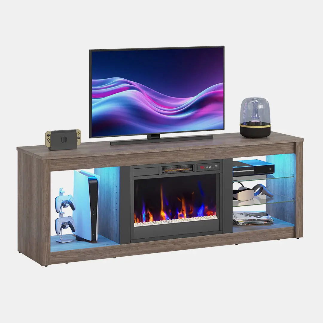 Electric Fireplace TV Stand of pine with 7 Color LED Light for TVs up to 70"- Bestier