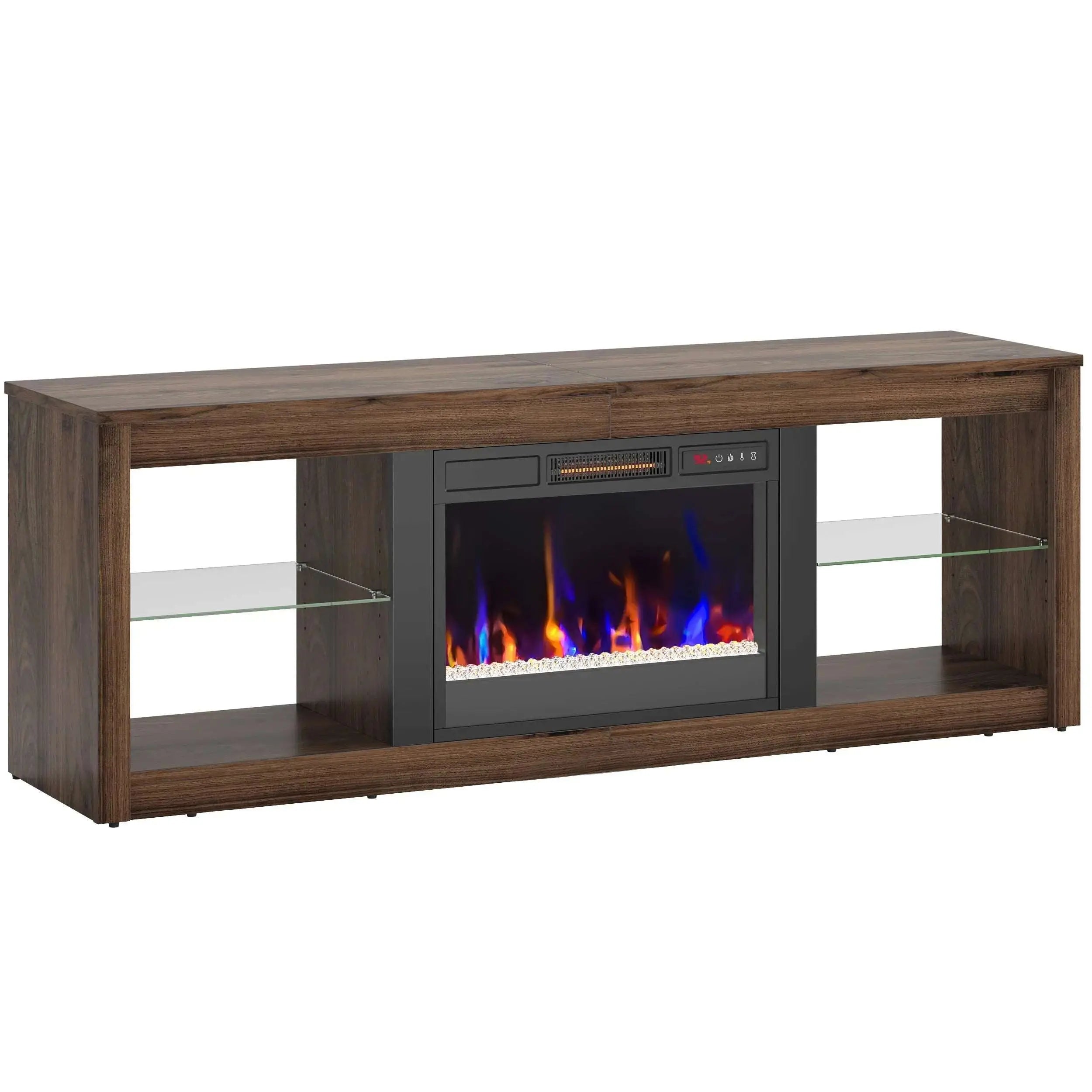 Electric Fireplace TV Stand of walnut with 7 Color LED Light for TVs up to 70"- Bestier