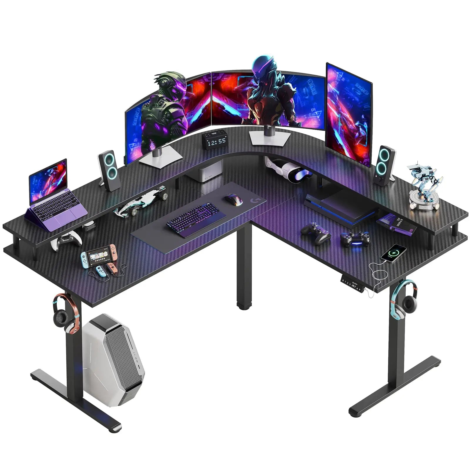the black electric standing desk in the white background