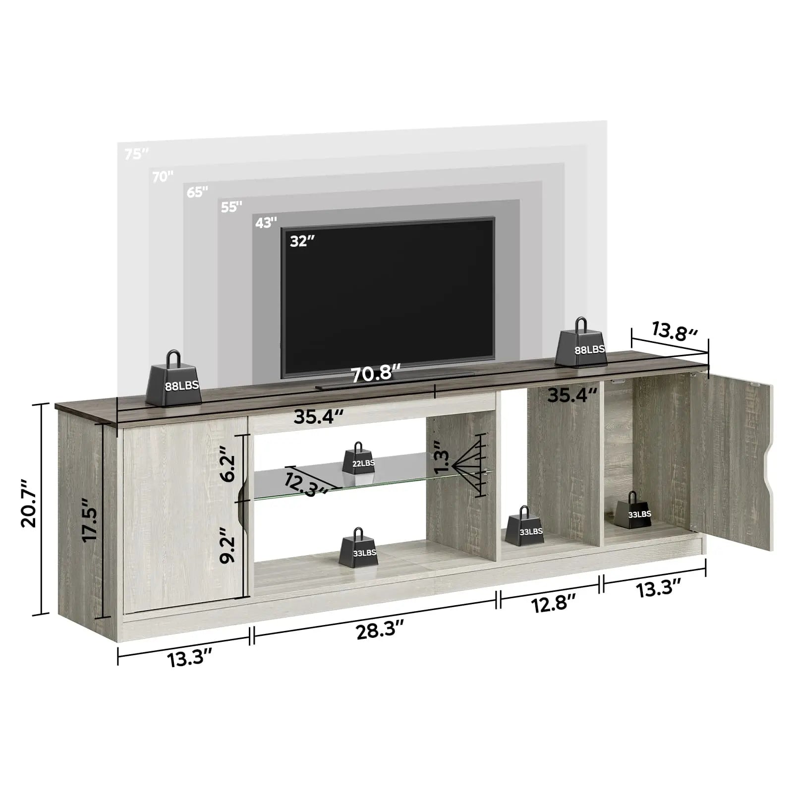 71 inch led tv stand with adjustable shelves Bestier