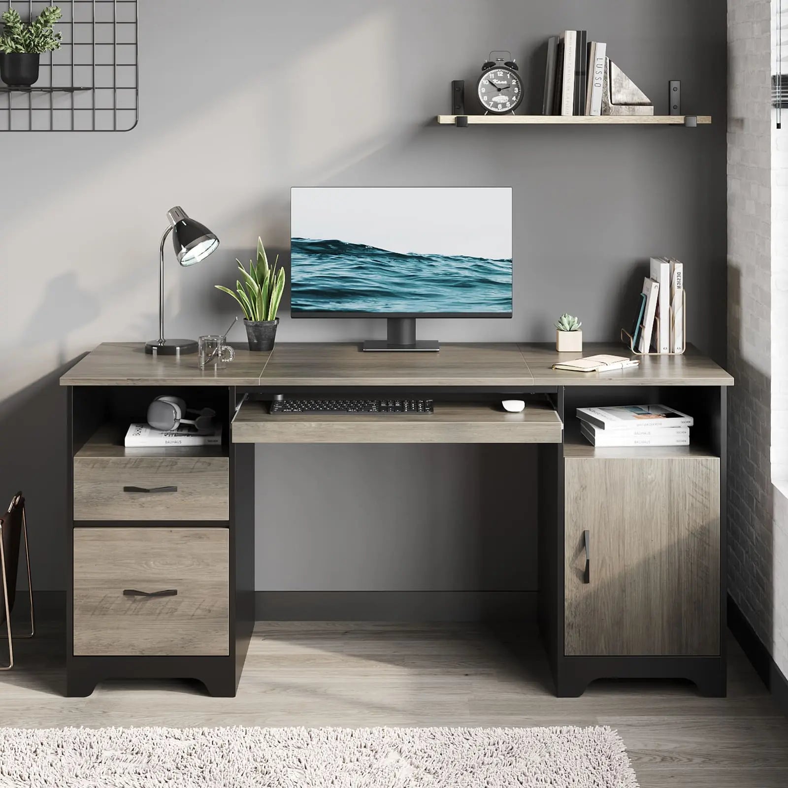 59 inch executive desk with drawers Bestier