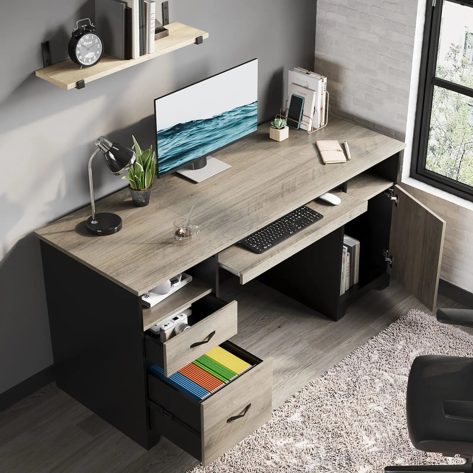 59 inch executive desk with drawers Bestier