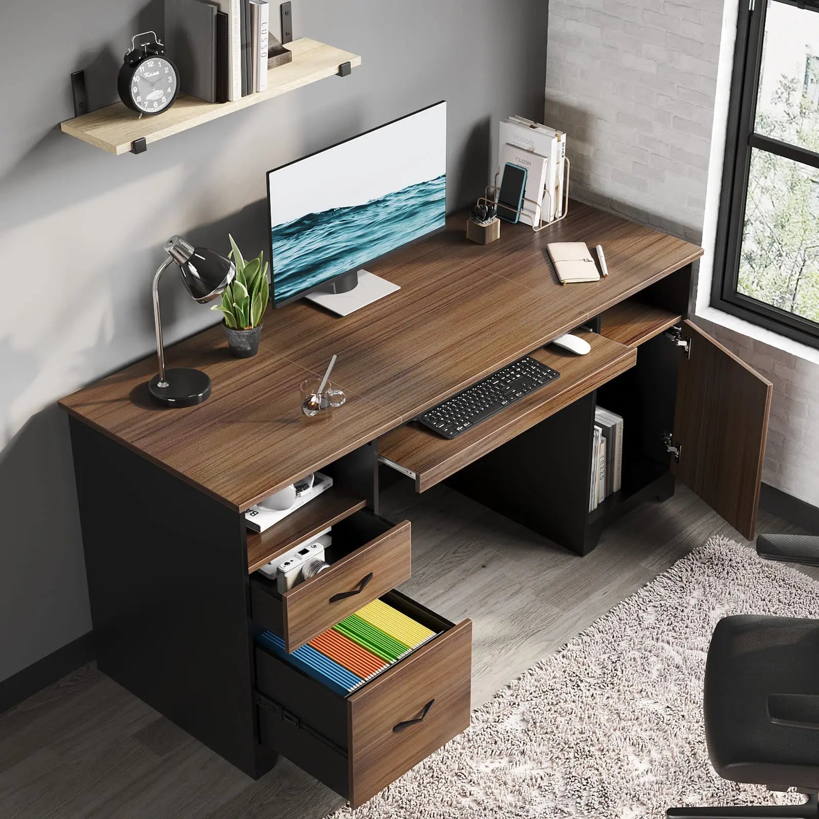 59 inch executive desk with drawers Bestier