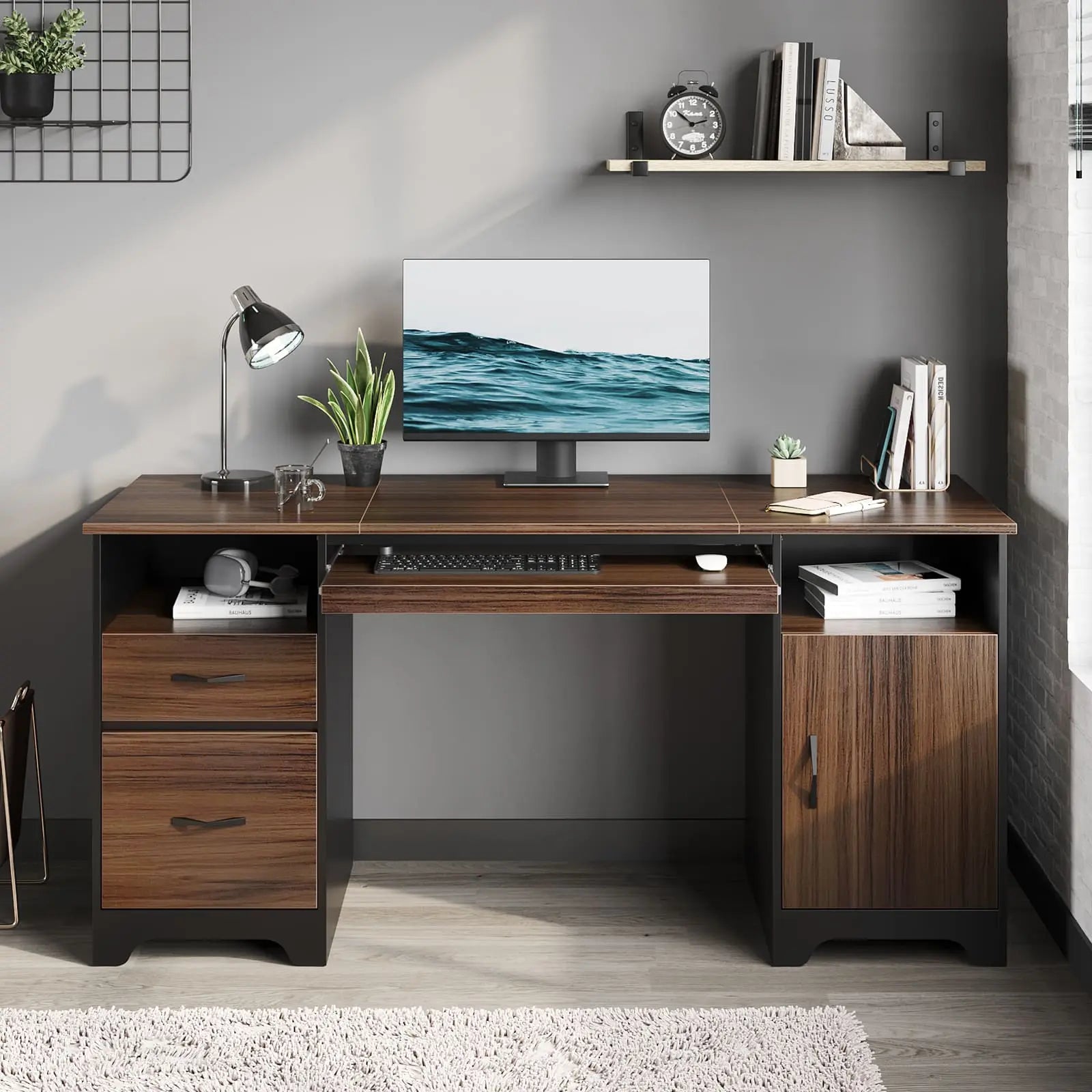 59 inch executive desk with drawers Bestier