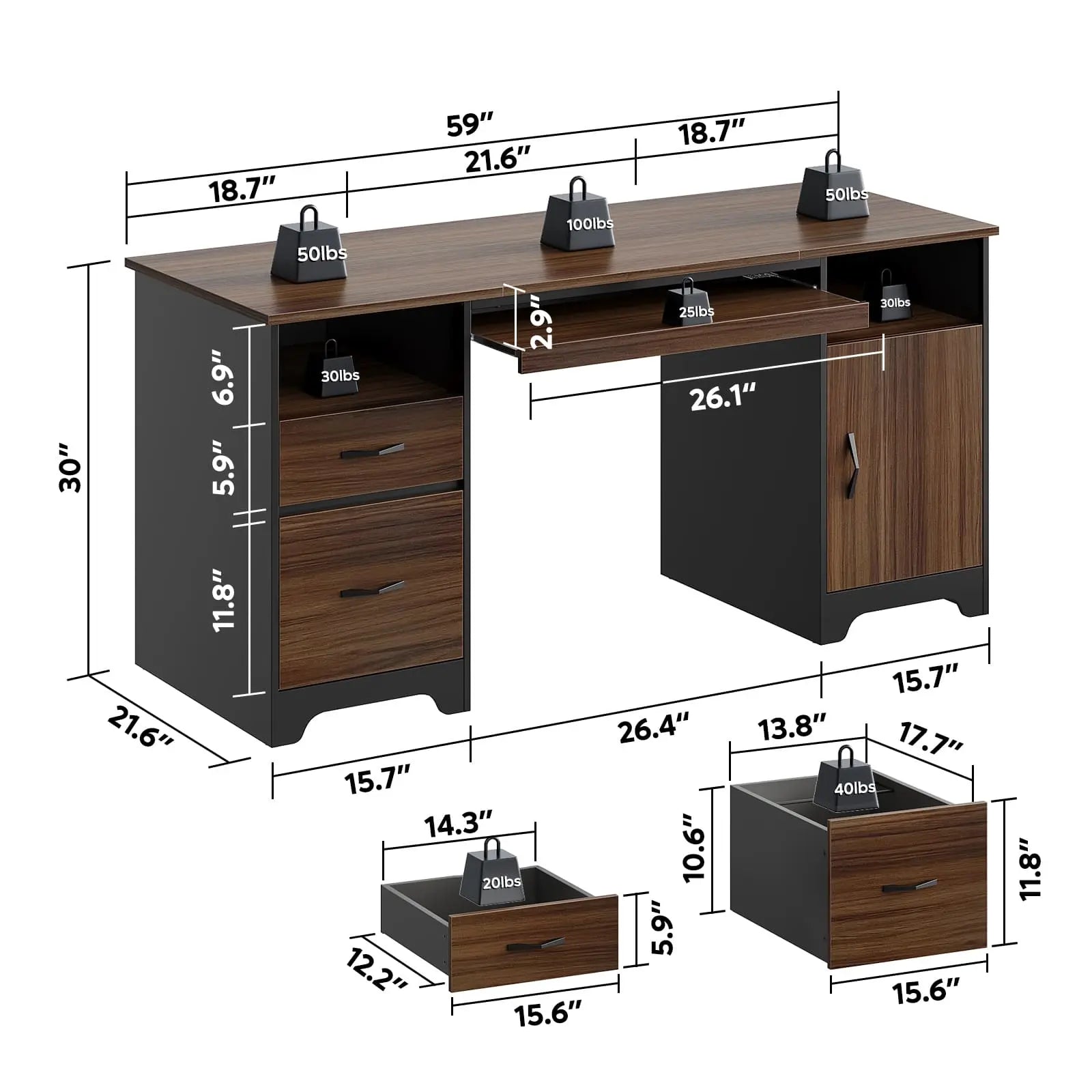 59 inch executive desk with drawers Bestier