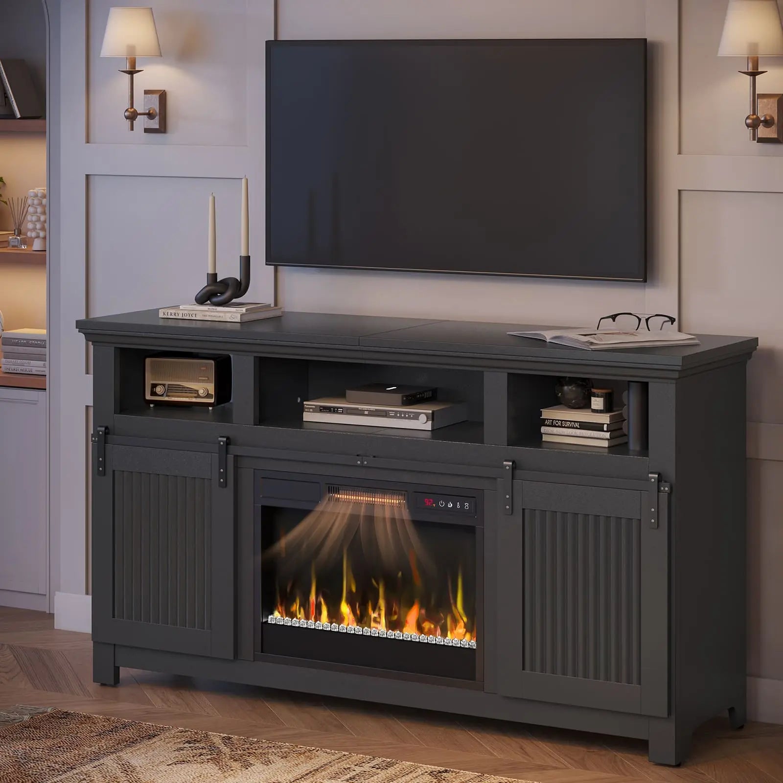 the black farmhouse fireplace tv stand