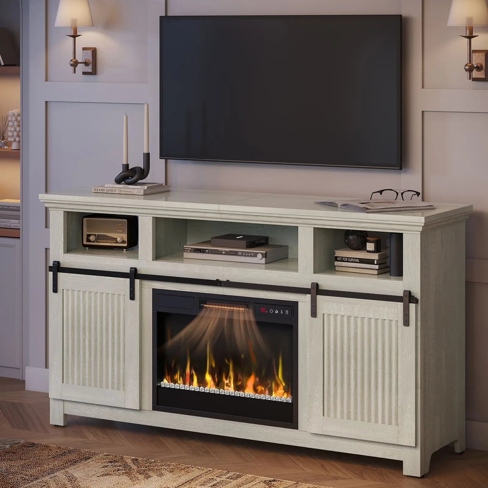 the white farmhouse fireplace tv stand