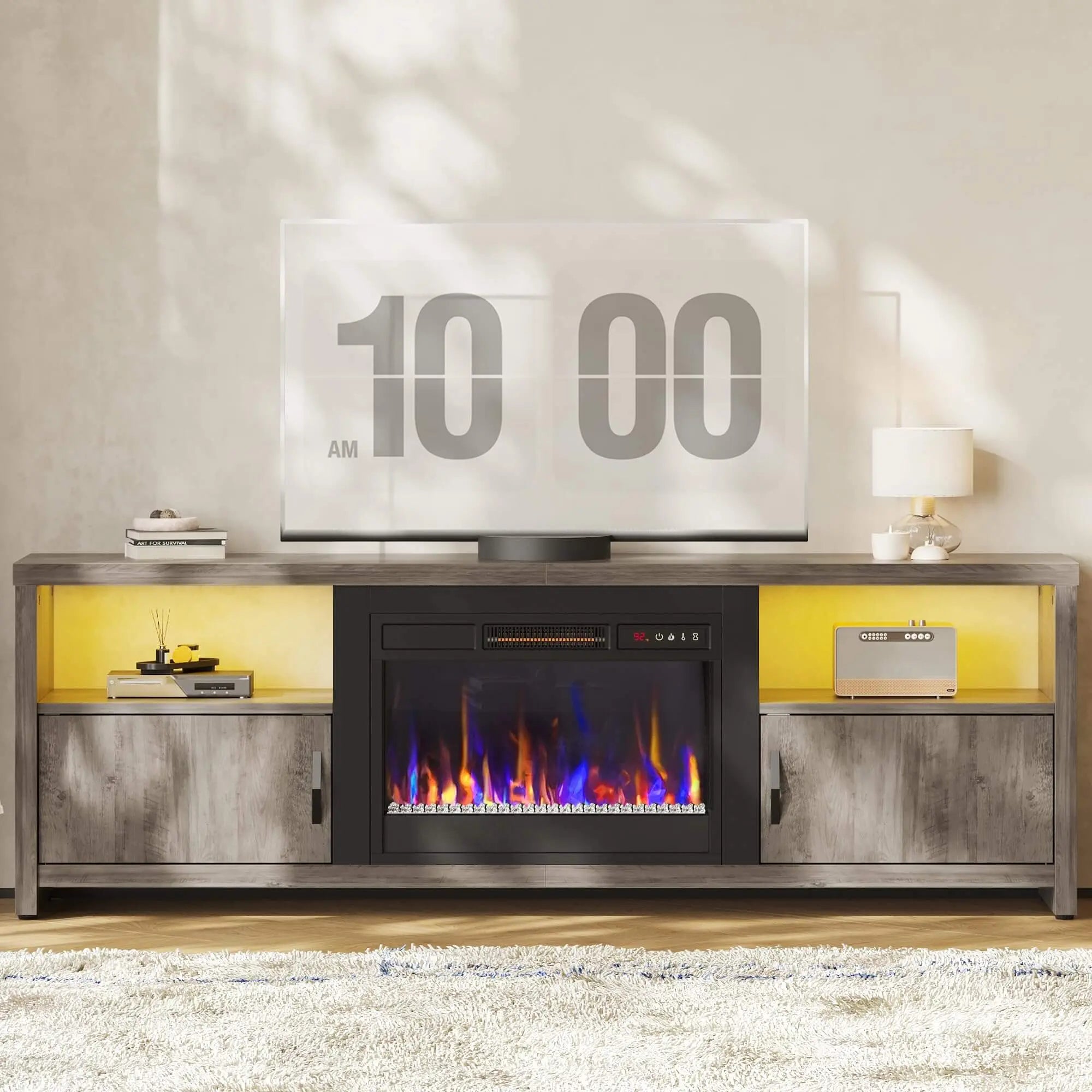 Modern Entertainment Center with Electric Fireplace of Wash Grey