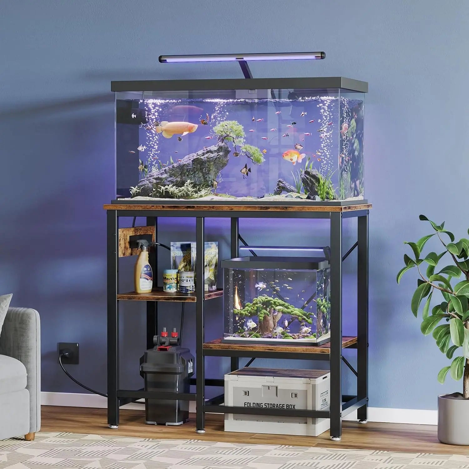 the smaller fish tank stand in a room