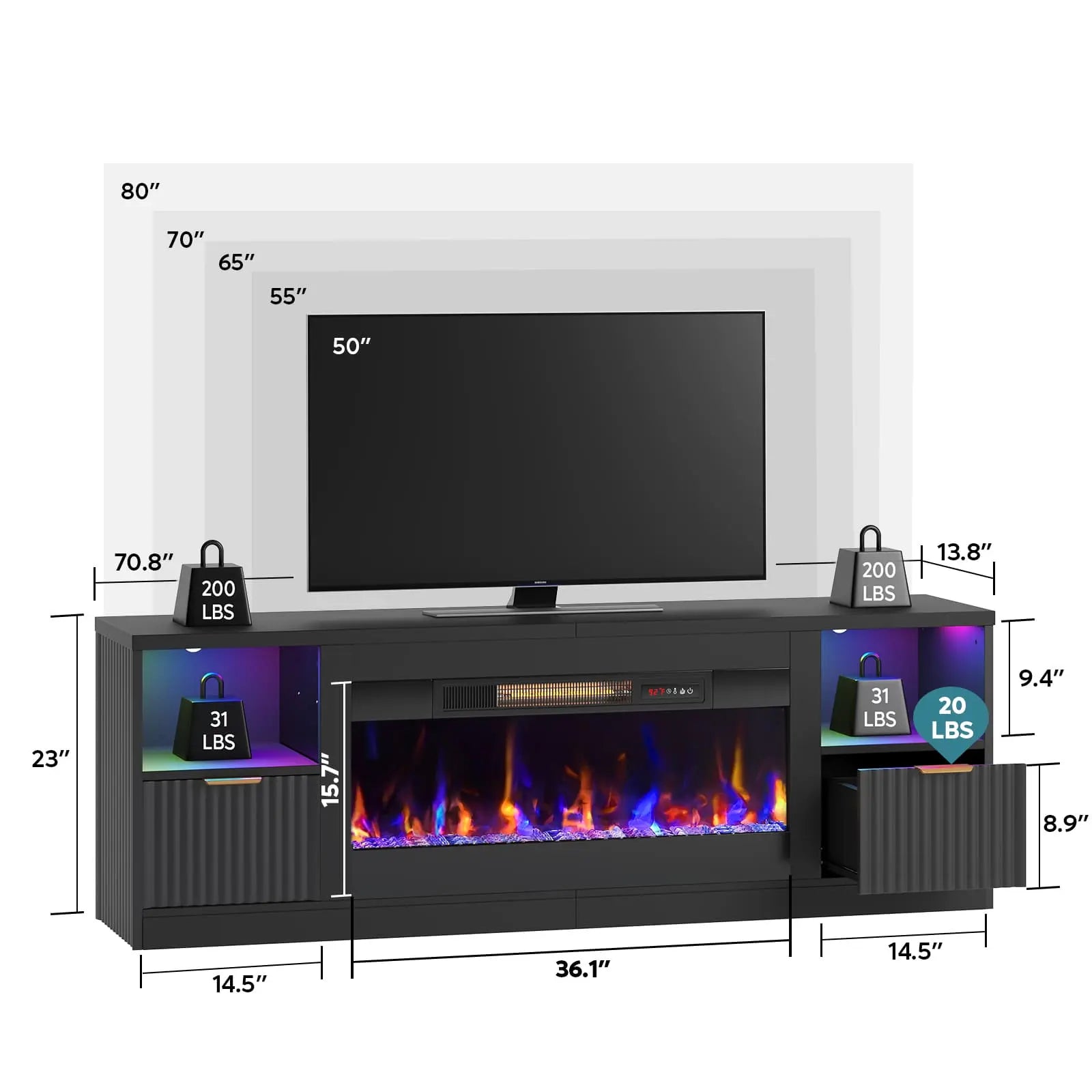 71 inch tv stand with electric fireplace Bestier