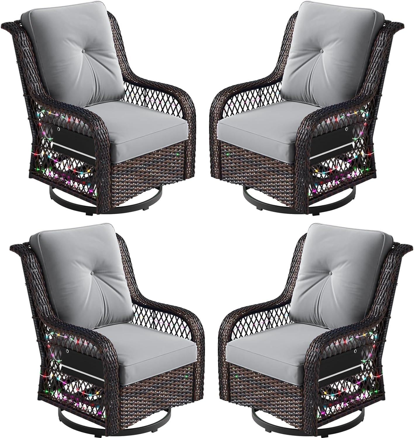 four grey swivel gliding chairs