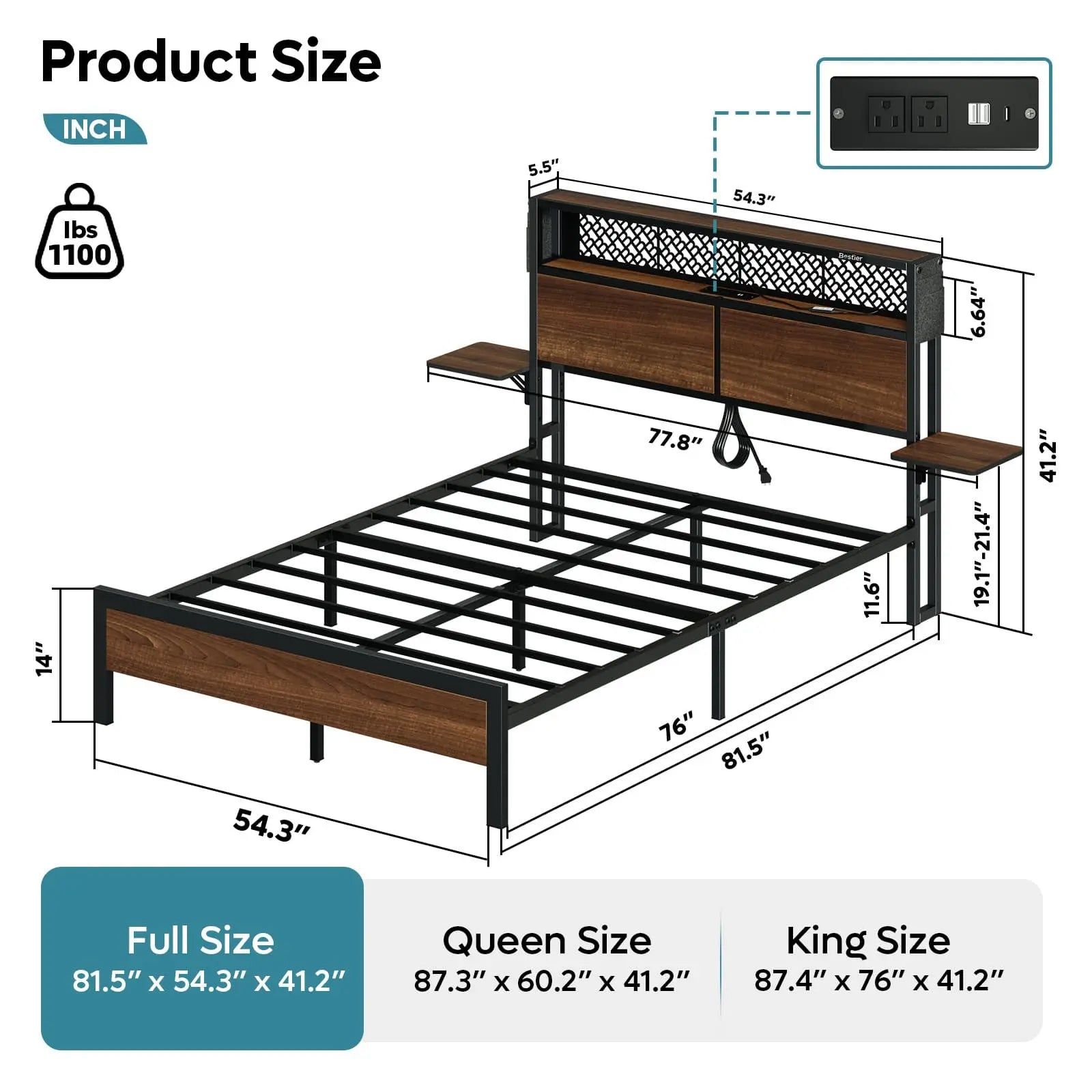 the size of the full size bed frame with headboard