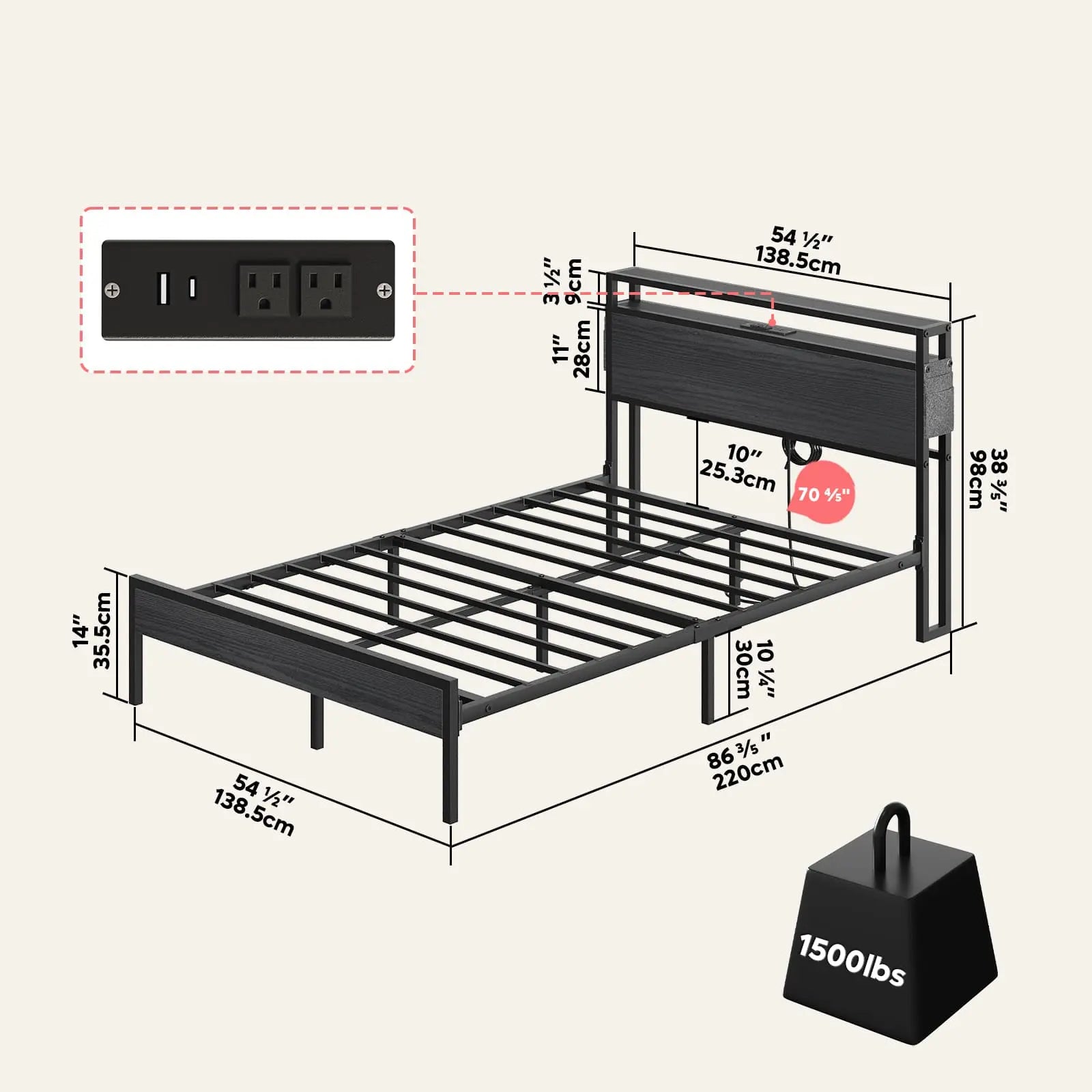 full size bed frame with headboard and storage Bestier