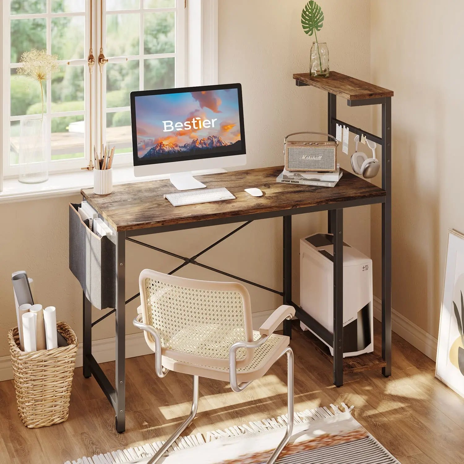 Furb 140CM LED Gaming Desk L Shaped Ergonomic Home Office Carbon Fiber Computer Table With Holder