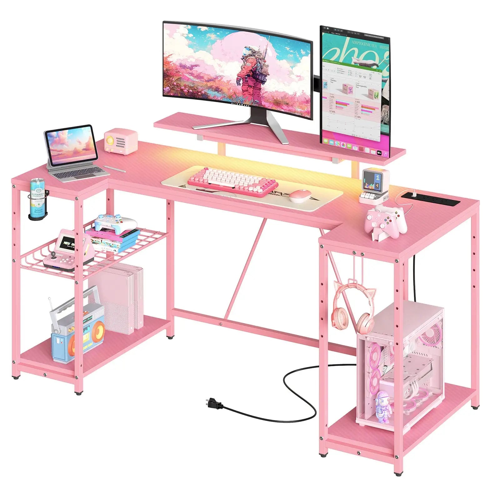 pink gaming desk in the white background