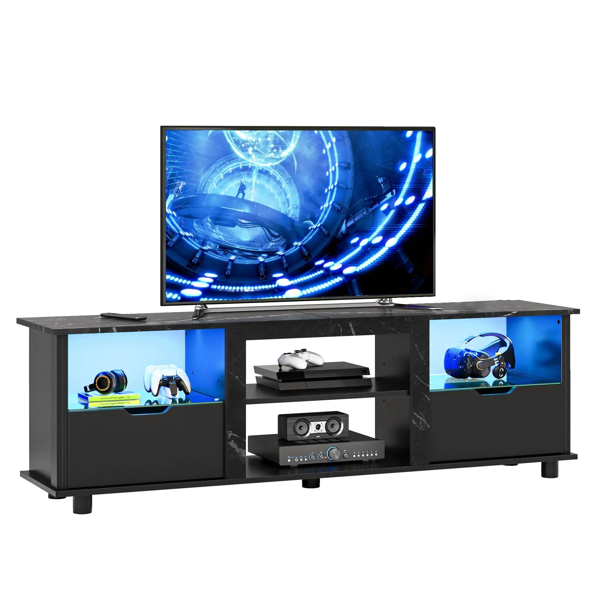 the black marble gaming entertainment center in the white background