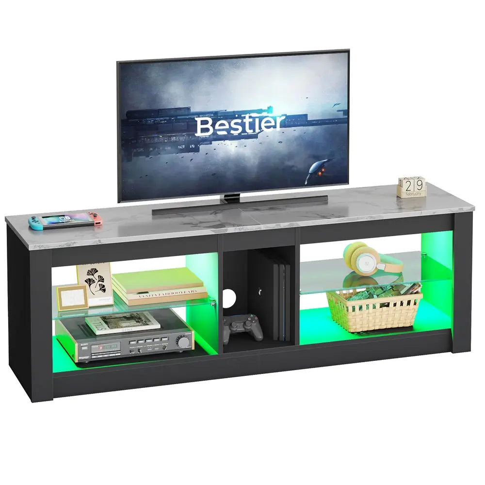 Bestier Entertainment Center LED Gaming TV Stand for 55+ Inch TV Adjustable Glass Shelves 22 Dynamic RGB Modes TV Cabinet Game Console PS4 - Bestier