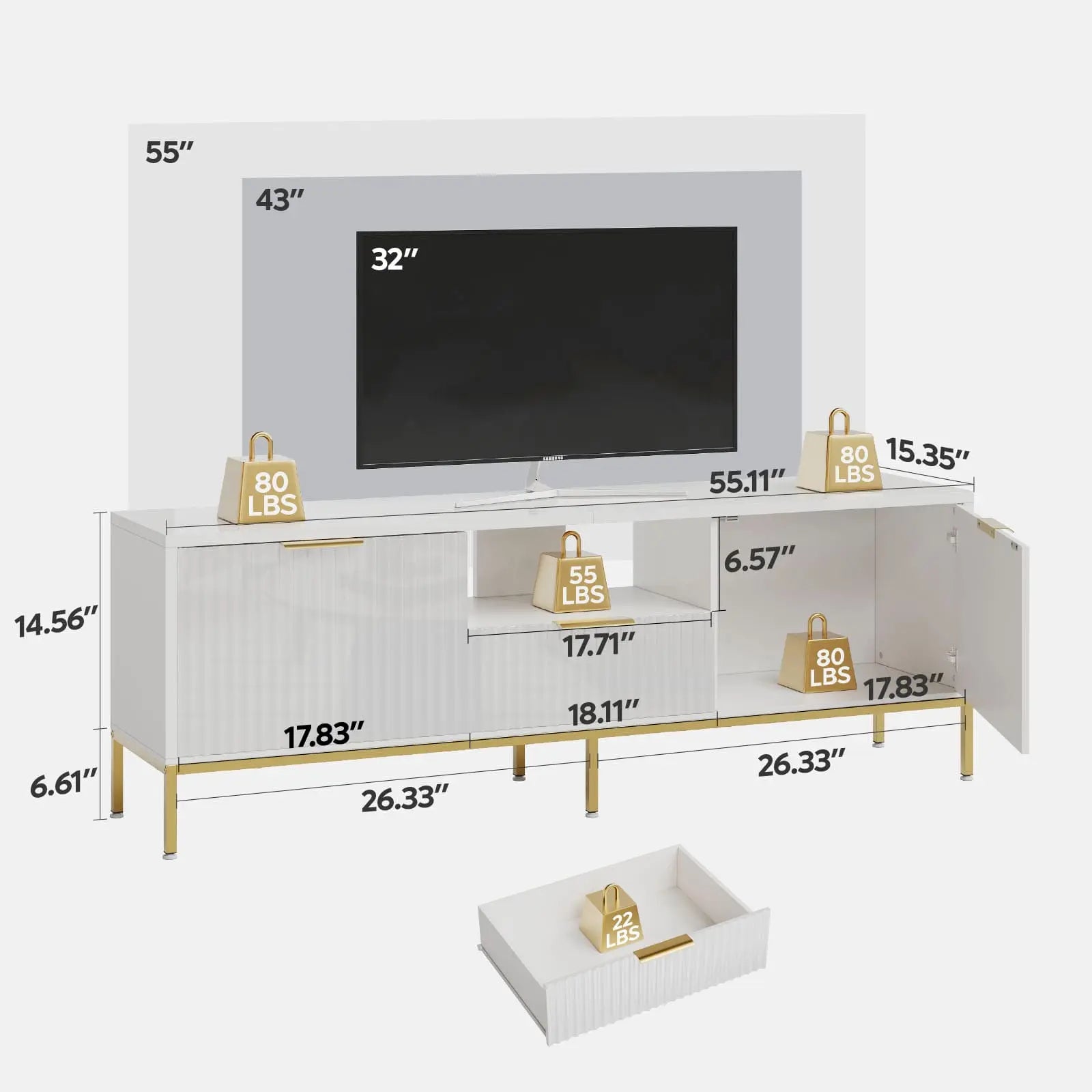 55 inch tv stand with drawer and cabinet Bestier