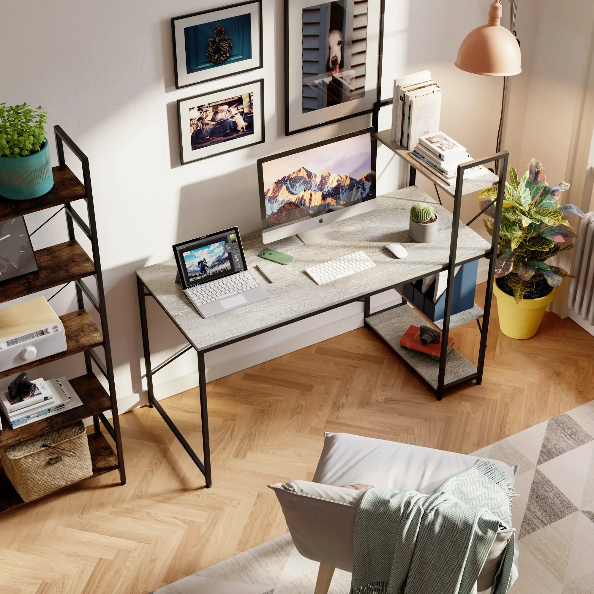 Bestier 47 Inch Simple Computer Desk with Shelves Bestier