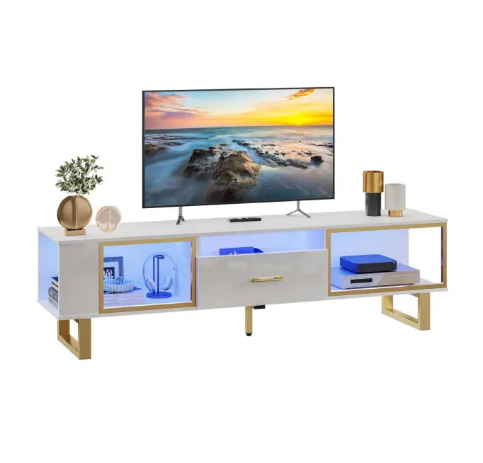 the white high glossy tv stand in the white background
