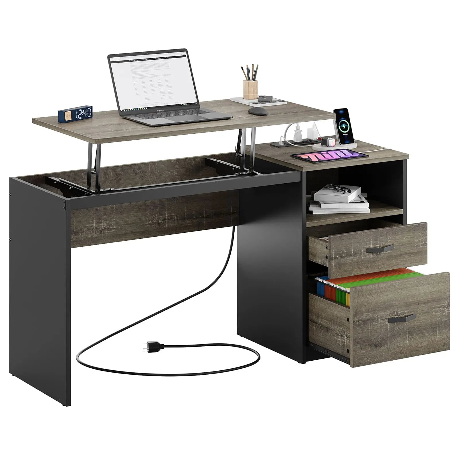 the grey home office desk in the white background