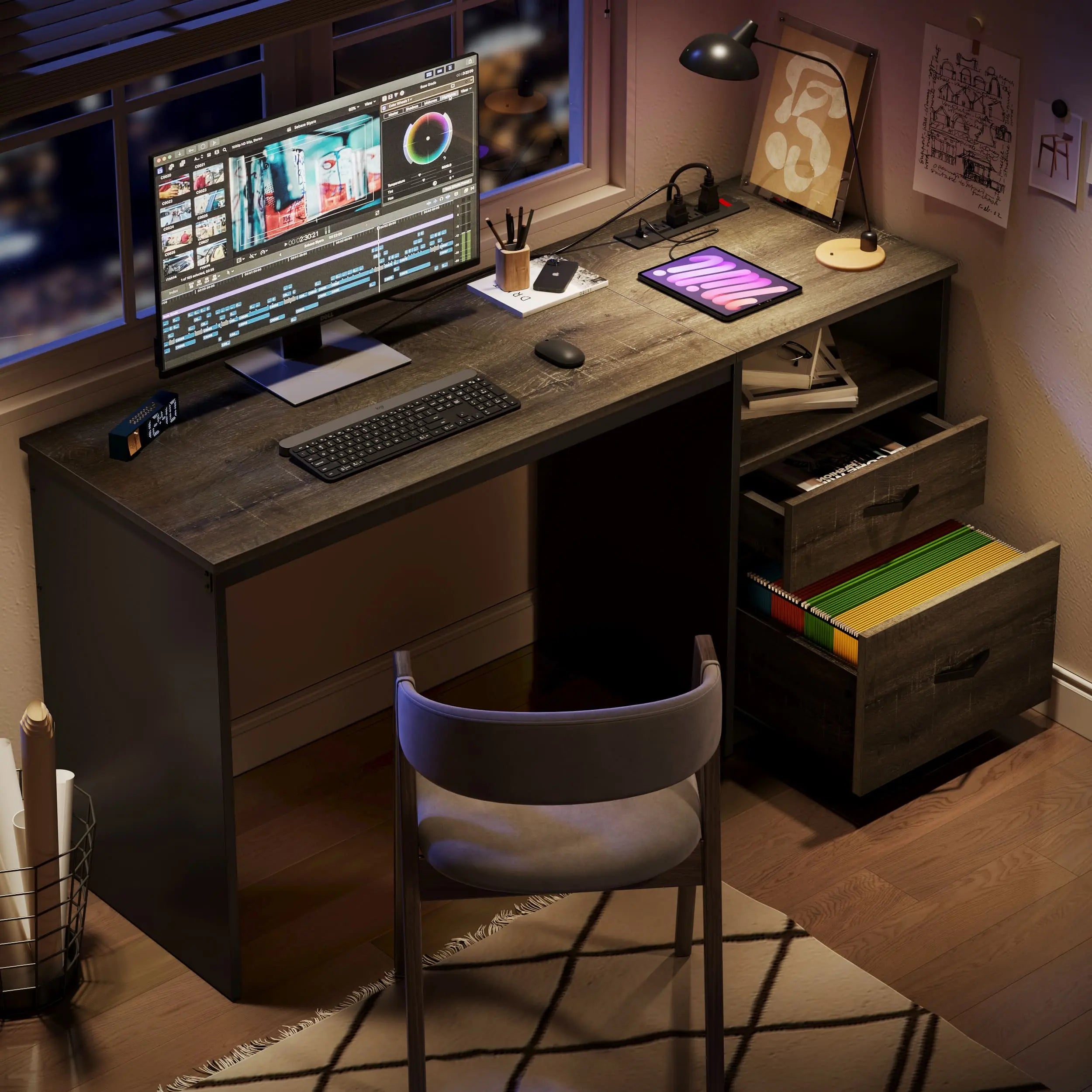 the grey home office desk in a room