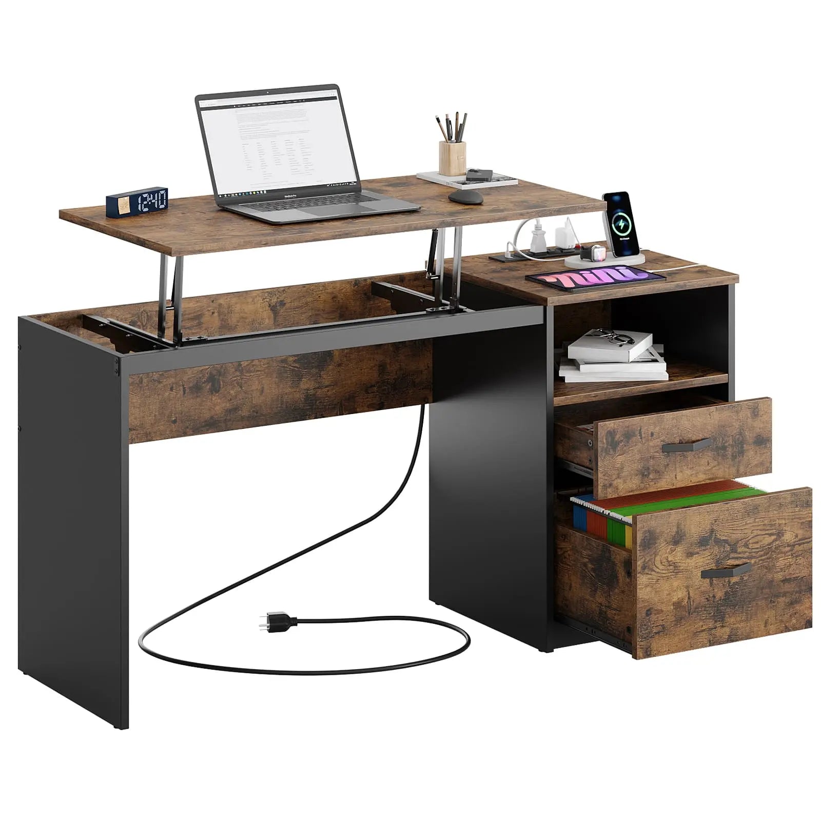 the brown home office desk in the white background