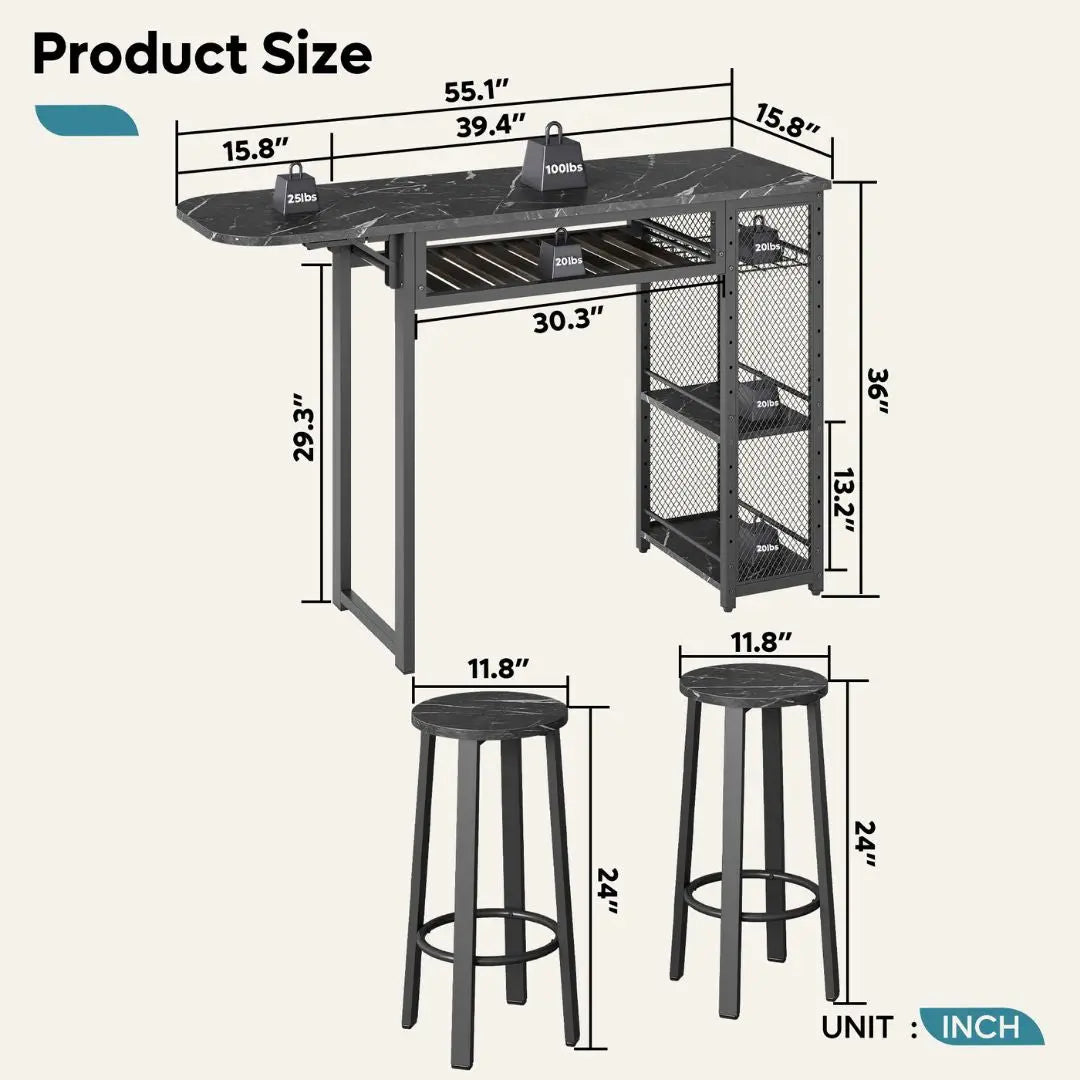 the size of Industrial Dining Set