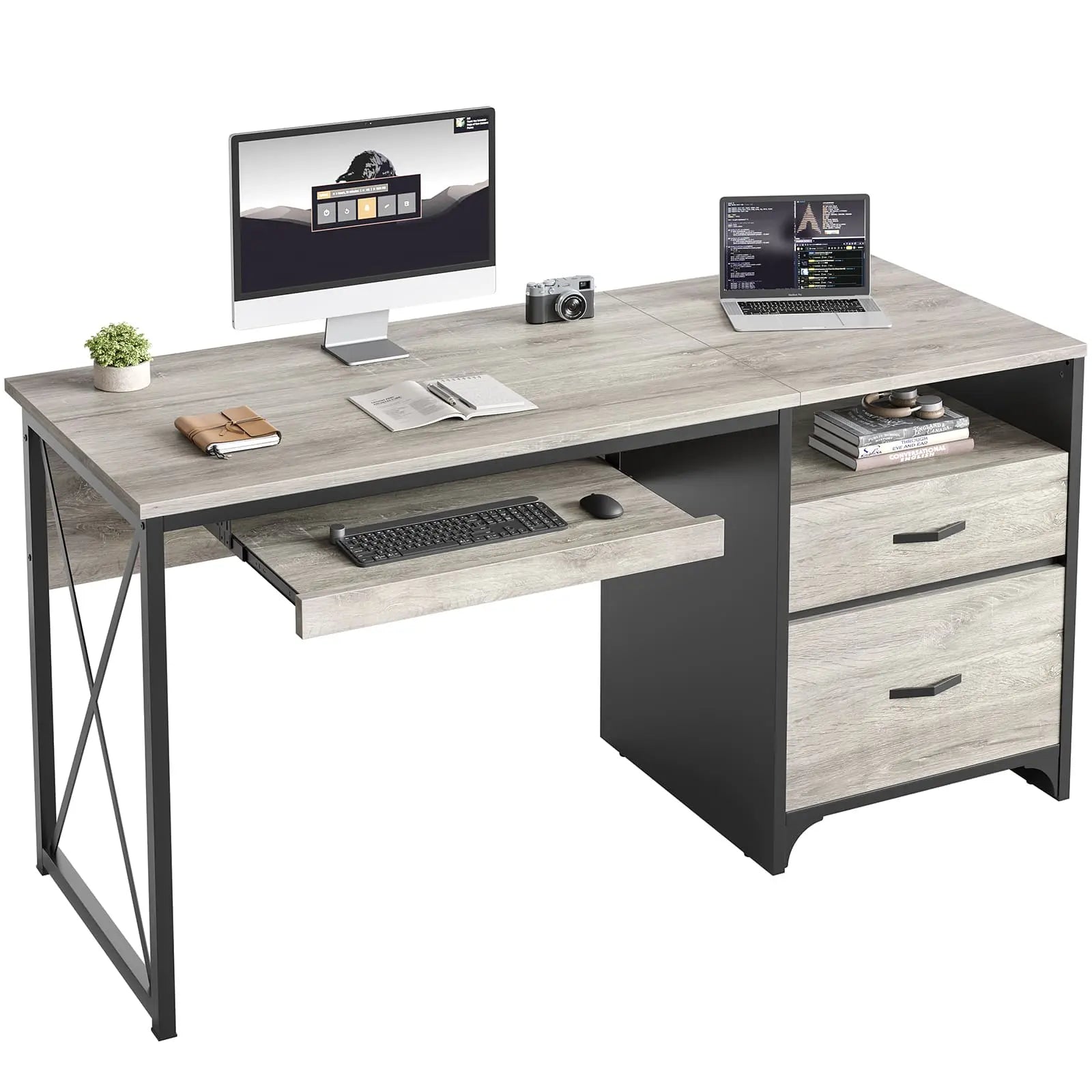 55 inch industrial office computer desk with storage Bestier