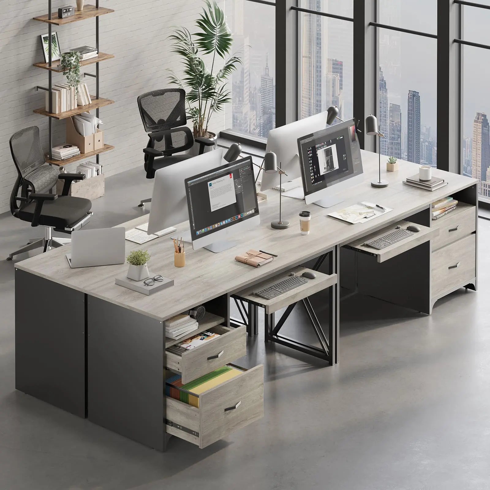 55 inch industrial office computer desk with storage Bestier