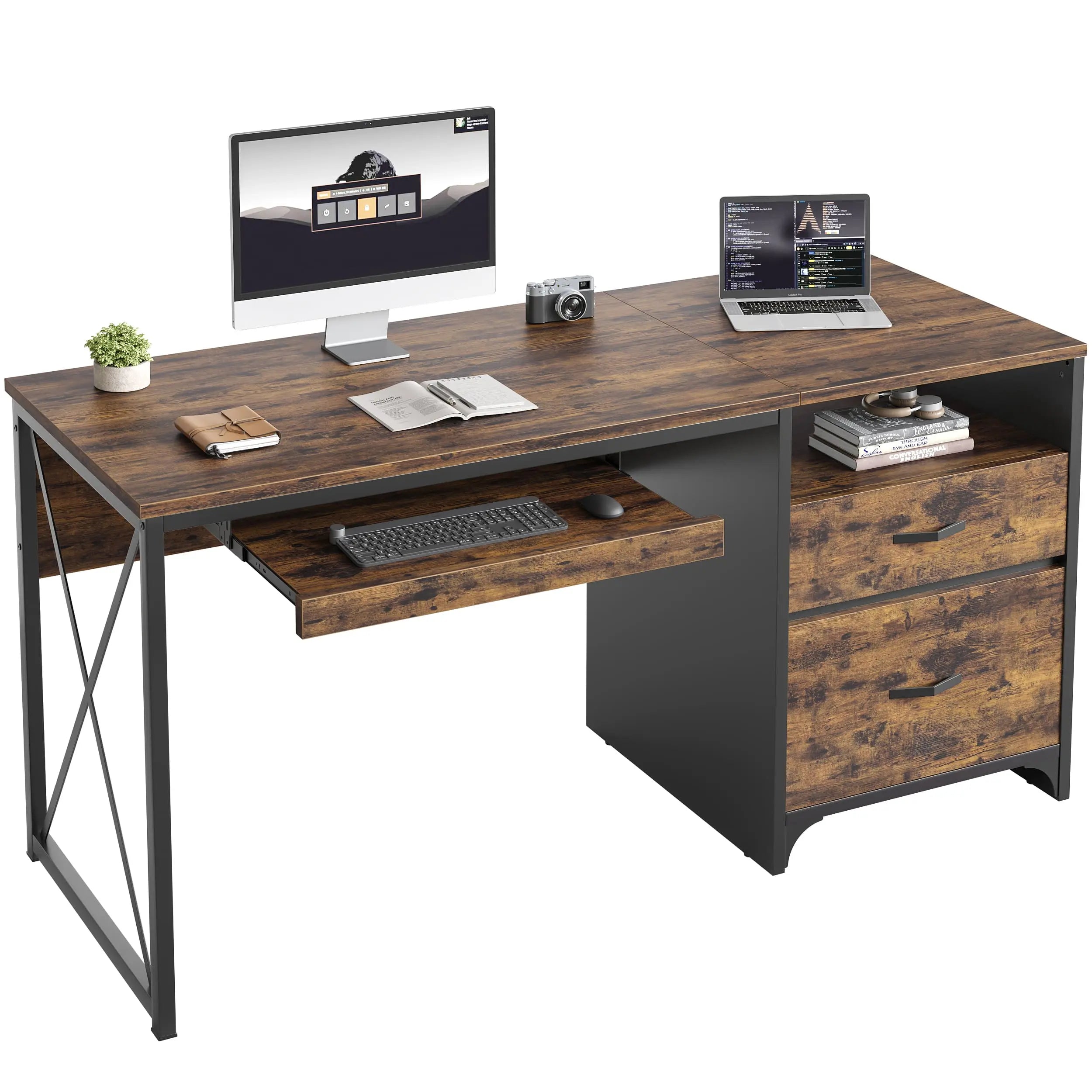 55 inch industrial office computer desk with storage Bestier