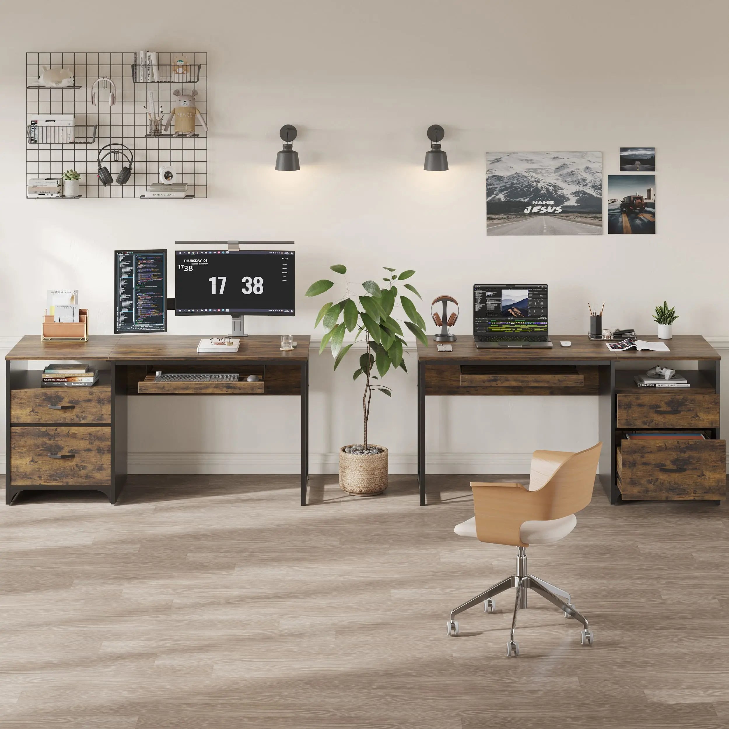 55 inch industrial office computer desk with storage Bestier