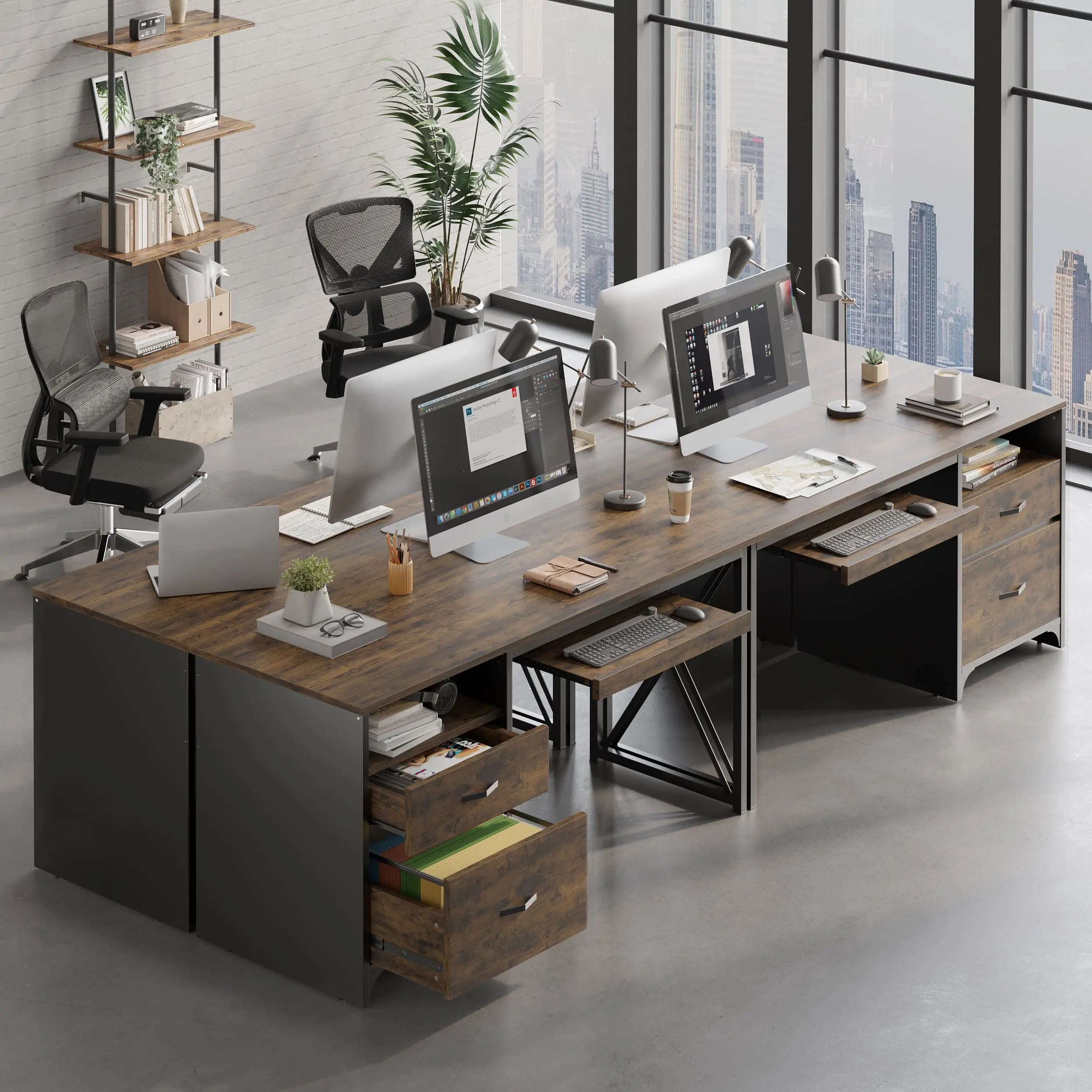 55 inch industrial office computer desk with storage Bestier