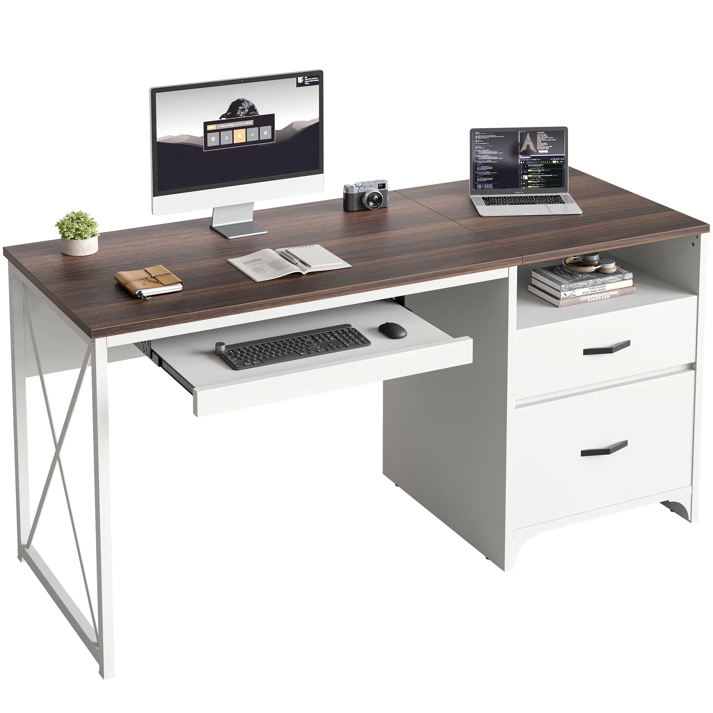 55 inch industrial office computer desk with storage Bestier